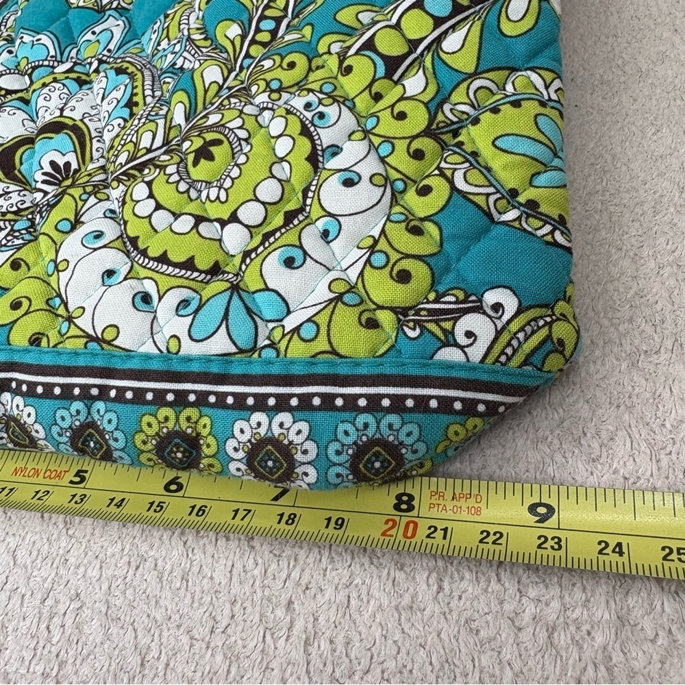 Vera Bradley Quilted Purse Wrapped Wooden Handle Green/Blue/Brown Resort Casual - Picture 12 of 13